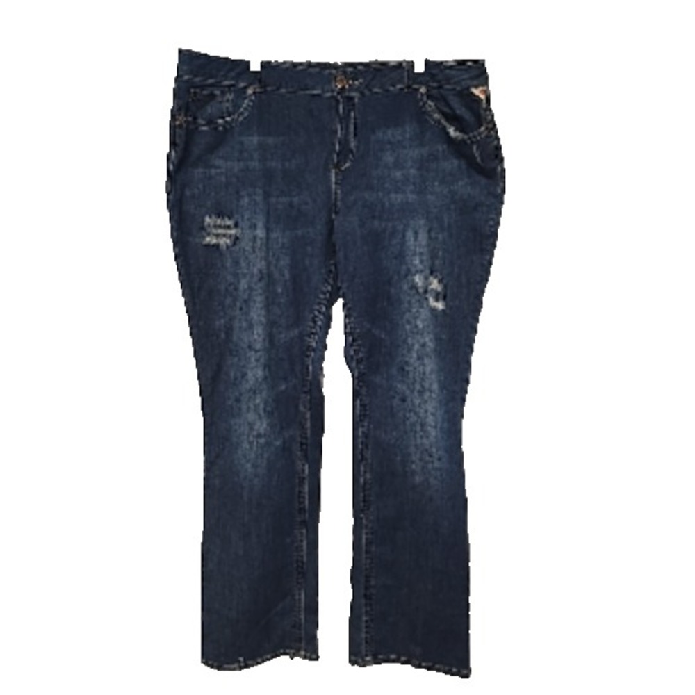 Avenue Denim Women's Plus Size 24 Distressed Stretch Bootcut Jeans Dark Wash